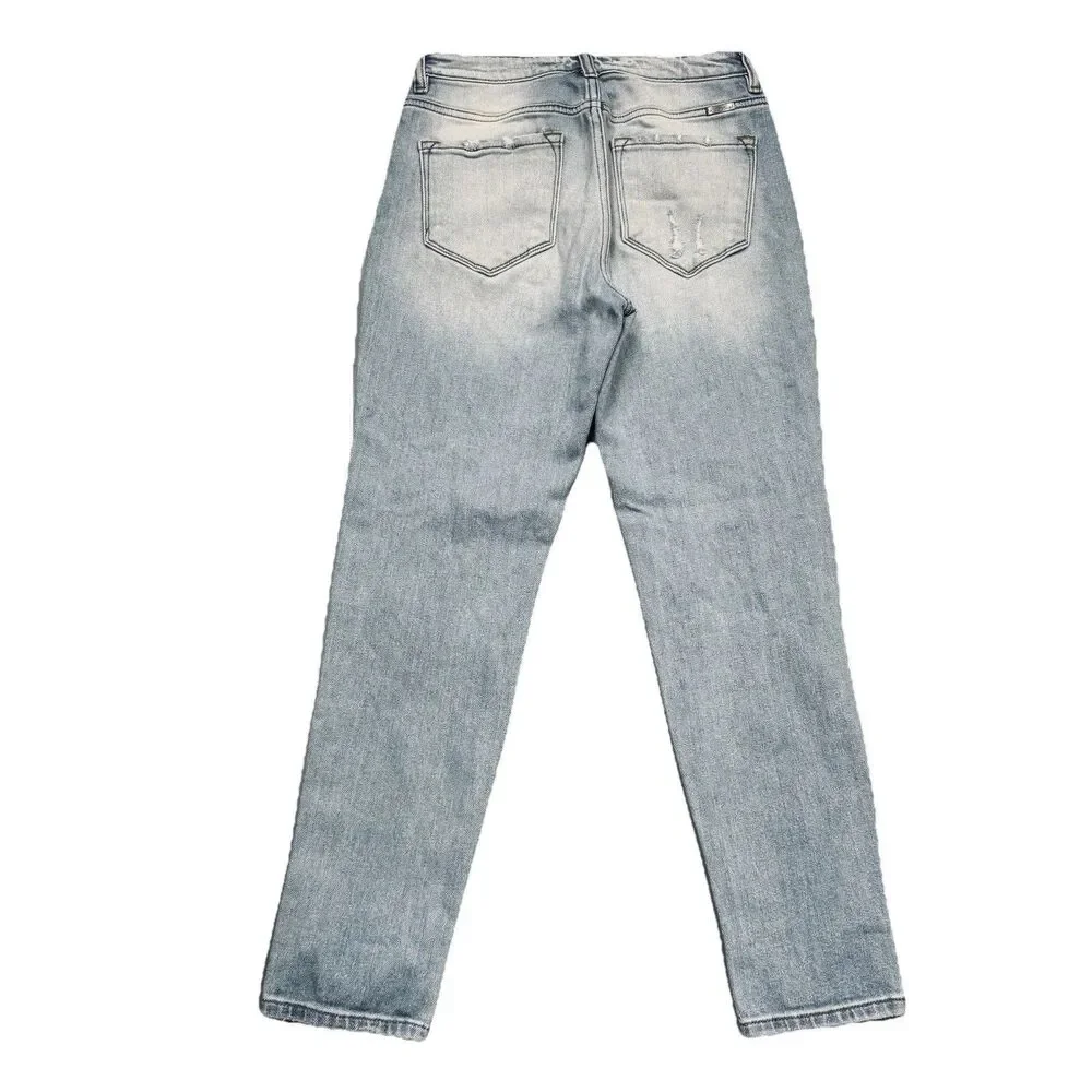 KanCan High Rise Jeans 5/26 (27x29) Blue Distressed Holes Tapered Denim Juniors